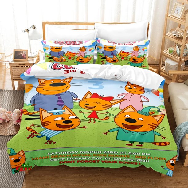 v468 Bed Sheets Cartoon Kid-E-Cats Bedding Set,Duvet Cover Comforter Bed Set Quilt Cover Pillowcase,King Queen Twin Size Boys Girls Adults 3-Piece Bedding Set (1 Duvet Cover + 2 Pillow Shams) Bed Shee