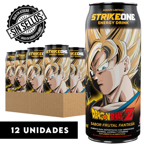 Strikeone - Bebida Energética 12 Unidades (473 Ml C/U) - Dragon Ball Z - Goku- Frutal Fantasia