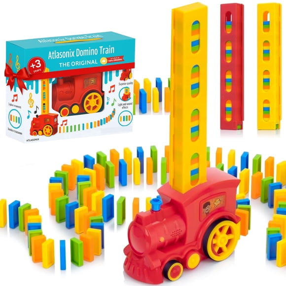 Juego automático Domino Train Atlasonix, 300 fichas de dominó para niños de 3 a 5 años