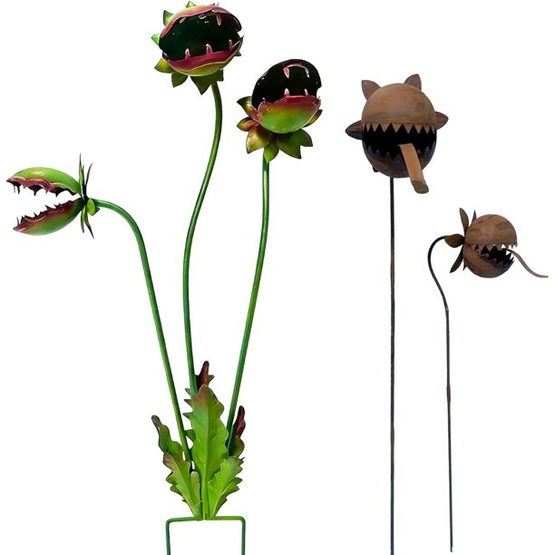 Estaca jardín planta carnívora metal caprichosa Venus atrapamoscas Halloween jardín gótico