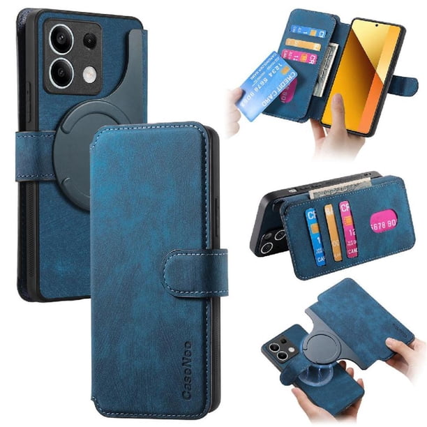 Funda Billetera Magnética para Xiaomi Redmi Note 13 5G Soporte Tarjetas Desmontable Azul