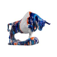 Magideal - Estatua De Ganado, Figura De Toro De Resina, Detalles Vívidos, Diseño Creativo, Escultura De De Dibujos Animados, Adorno De Mesa Para Estantería Azul Y Blanco