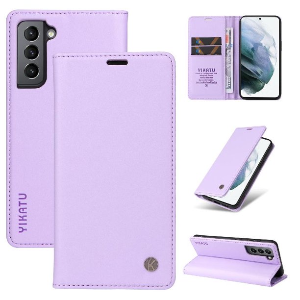 Funda Billetera de Cuero para Samsung Galaxy S21 con Tarjetero y Soporte - Tapa Magnética Morado