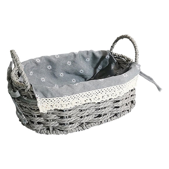 Multipurpose Rattan Storage Basket Decorative Baskets Clothing Cosmetics Sundries Container Handmade for Bedroom Bathroom Tabletop Office , gris medio C
