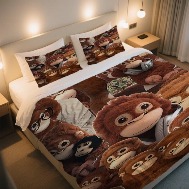 Plush Orangutan Print Duvet Cover Set Soft Machine Washable
