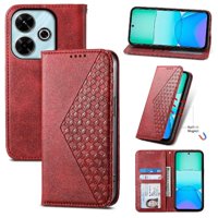 Funda Flip Foxdock Para Xiaomi Redmi 13 4G , Estilo Billetera Con Diseño Rombo, Correa De Mano Y Soporte, Uso Diario