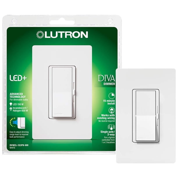 Interruptor de intensidad Lutron Diva LED+ para bombillas regulables de 150 W