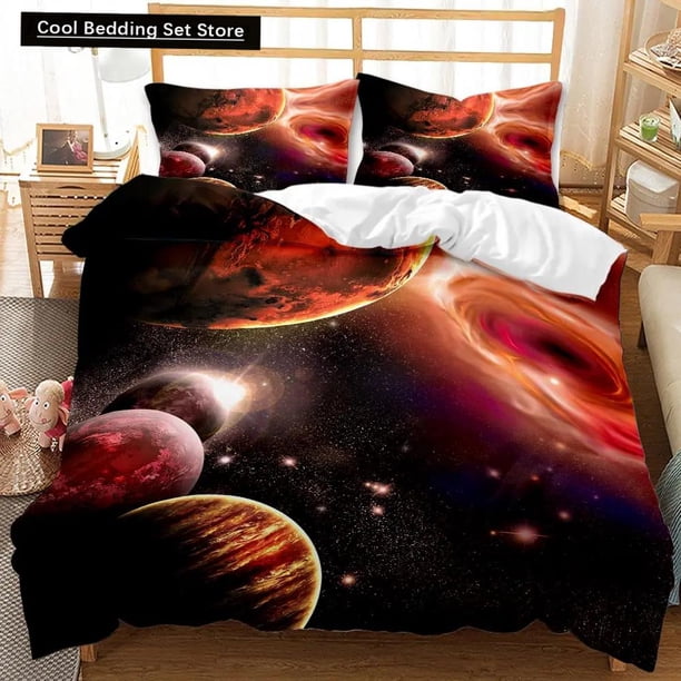 v1056 Bed Sheets Universe Duvet Cover Set Outer Space Bedding Set Galaxy Twin Polyester Qulit Cover Solar System Planets Universe Queen King Size 3-Piece Bedding Set (1 Duvet Cover + 2 Pillow Shams) B