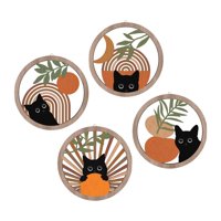 Magideal - 4 Piezas De Decoración De Pared De Gato Bohemio, Adorno Colgante De Madera Para Pared, Decoración De Habitación, Arte De Pared De Gatito Para Baño, Do