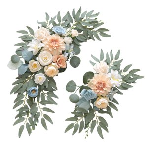 Magideal - 2X Arco De Boda Con Flores, Letrero De Bienvenida, Decoración, Arreglo Floral, Guirnalda De Fondo, Guirnalda De Flores Artificiales Para Aniversario Azul Champán