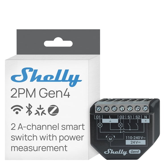 Shelly 2PM Gen4, relé inteligente de 2 canales con Wi‑Fi y Zigbee