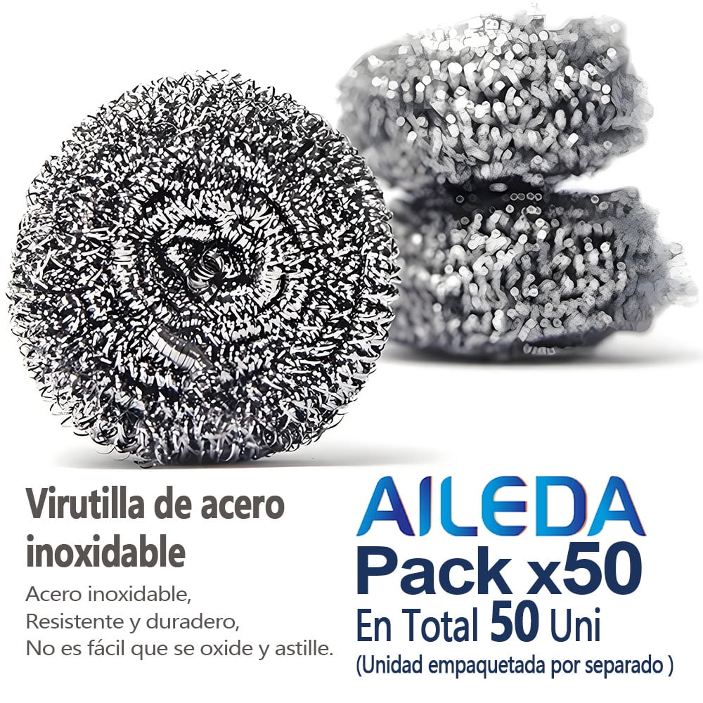 Aileda Virutilla De Acero Inoxidable Set 1 Virutilla Aileda Esponja De Acero Para Olla Y Cocina （en Total 50 Unidades）embalaje Individual
