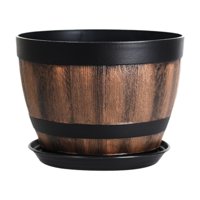 Magideal - Maceta De Resina Pp Vintage Con Forma De Barril, Platillo Con Orificios De Drenaje, Ideal Para Entrada, Encimera, Decoración De Oficina. 10L
