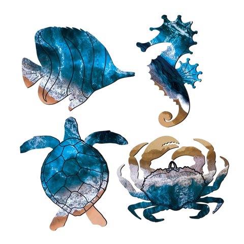 Bothyi - 4 Piezas De Tortugas Marinas, Caballitos De Mar, Cangrejos Y Peces Para Decorar La Pared De Tu Habitación Con Temática De Playa.