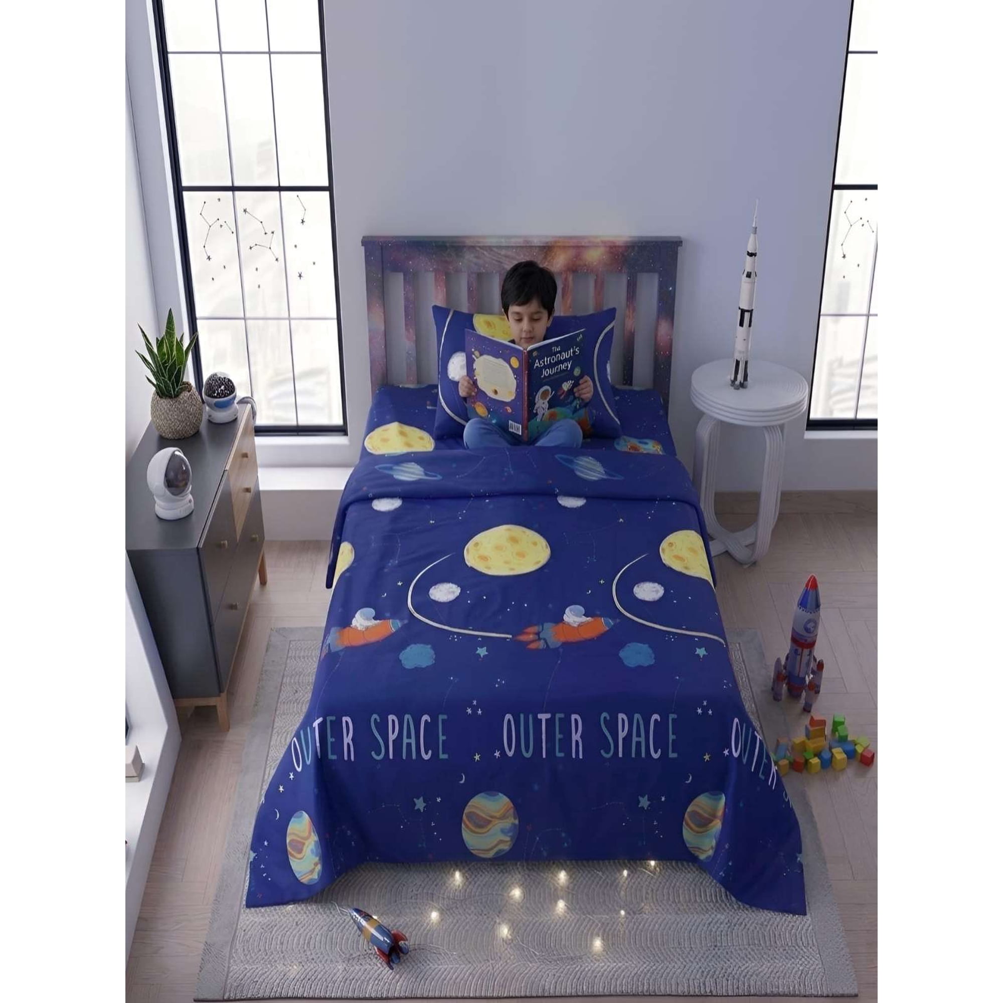 Todo Para El Hogar - Sábanas Infantiles 1,5 Plazas Diseño De Planetas Ultra Suave