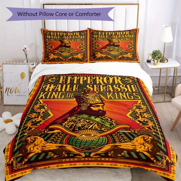 3pcs Bedding Set Duvet Cover Closure Includes 1 Duvet Cover & 2 Pillowcases for All Seasons Bedroom Decor, Home Dorm High-Definition Print Rastafari Lion of Judah A250
