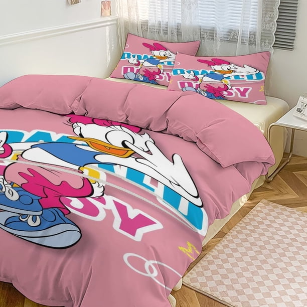Daisy Duck Print Bedding Set Pattern Duvet Cove Set 3 Pieces 1 Quilt Cover And 2 Pillowcases for Women Men Teens