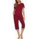 thumbnail image 1 of INSPIRE CHIC Conjunto de Pijama para Mujer Cuello Redondo Manga Corta con Pantalones Capri Ropa de Dormir Casual XL Rojo, 1 of 6