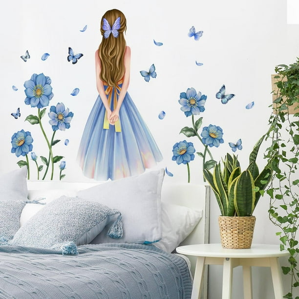 1pc Wall Decal, Girl And Flower Wall Stickers, Removable PVC Wall Stickers For Bedroom Living Room Backdrop, Home Decor