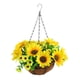 thumbnail image 5 of Flores artificiales en cesta colgante, girasoles de seda artificial, maceta para patio, celebración de novia, decoración de jardín de baño de flores, 5 of 5