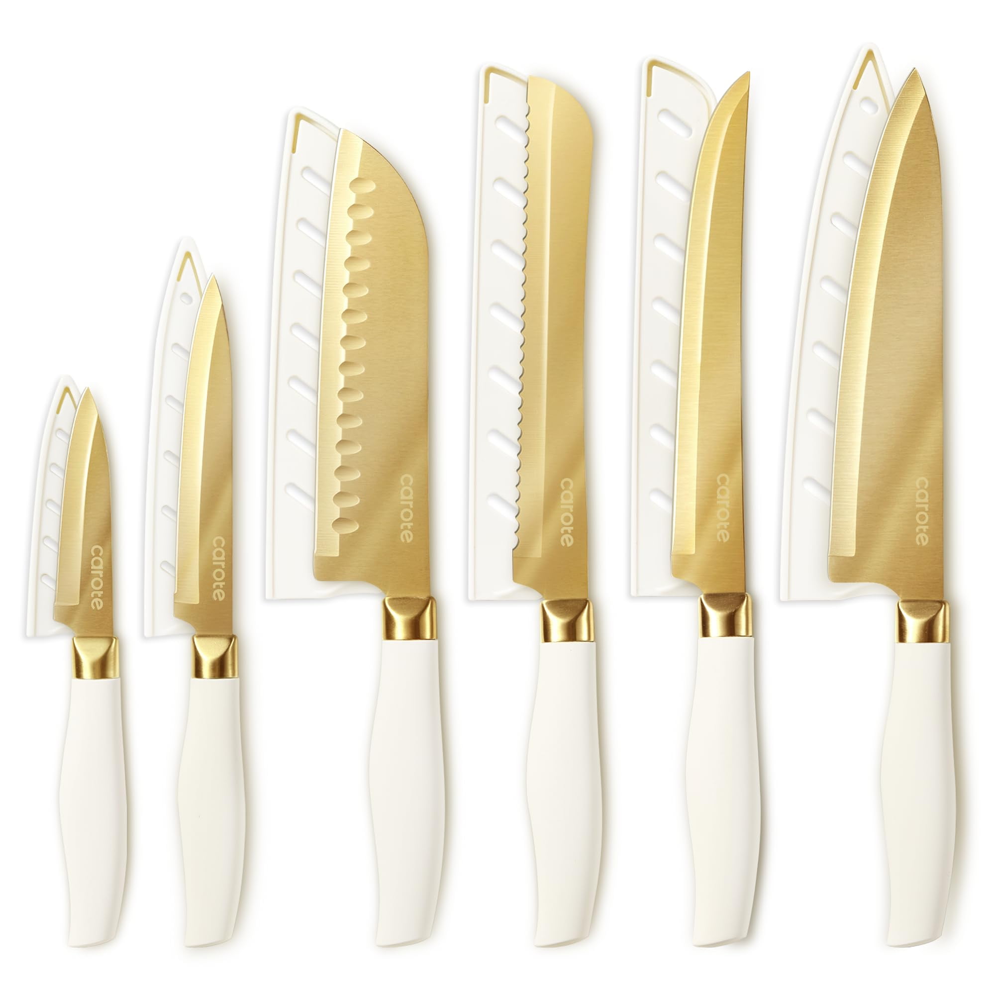 Juego De Cuchillos De Cocina Carote Healthy Gold Titanium 12 Piezas