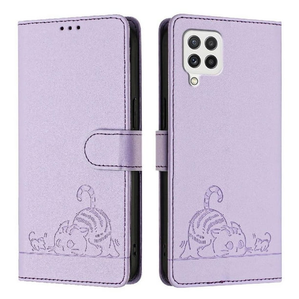 Funda tipo cartera FOXDOCK para Samsung Galaxy A22 4G con soporte, ranuras, RFID, diseño de gato