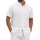 thumbnail image 1 of INSPIRE CHIC Camisas de Regreso a Clases para Hombre Cuello de Punta Manga Corta Botón Abajo Camisas Casuales de Rayas de Lino con Bolsillos 3XL Blanco, 1 of 5