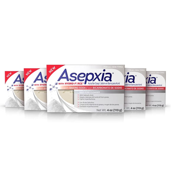 Barra limpiadora para asepxia con bicarbonato de sodio con 2% de ácido salicílico, 4 onzas, paquete de 5