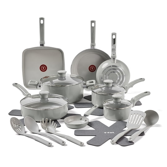 Juego De Utensilios De Cocina T-fal Refresh Ceramic, 20 Piezas, Con Utensilios, Color Gris Luna