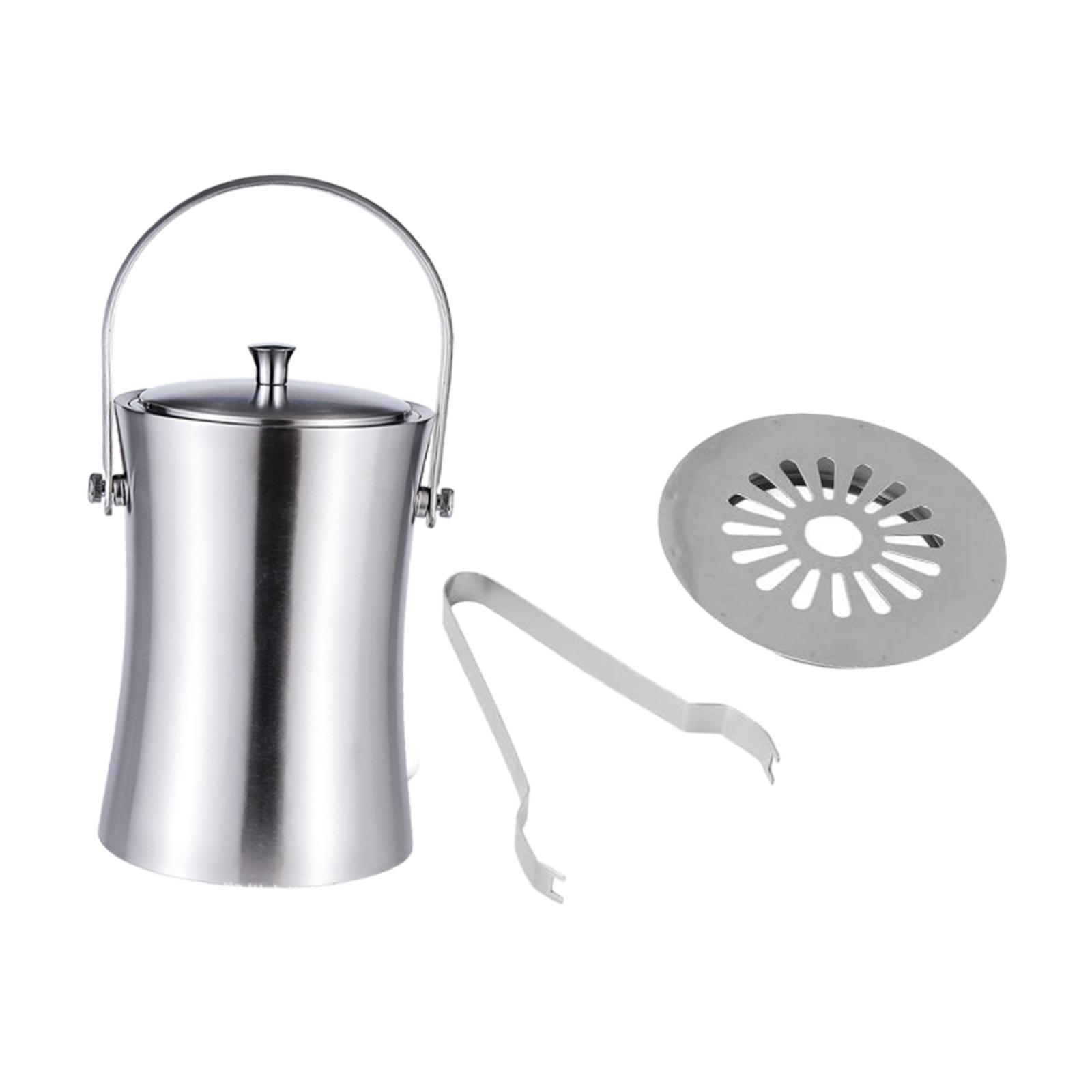 Magideal - Cubo De Hielo De Acero Inoxidable, Forma De Cintura Fría Para Champán, Cubo De Hielo Versátil, Fresco Con Tapa Y Pinzas Para Picnics, Barbacoas, Bares 3L