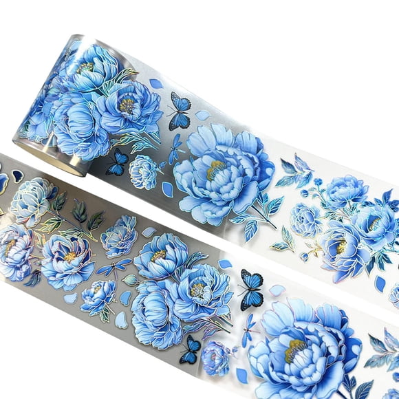 Etiqueta Adhesiva Decorativa Para Decoración De Cinta Washi Para Mascotas, Papel De Regalo, Suministros Para álbumes De Recortes, Libros, Peonía Azul