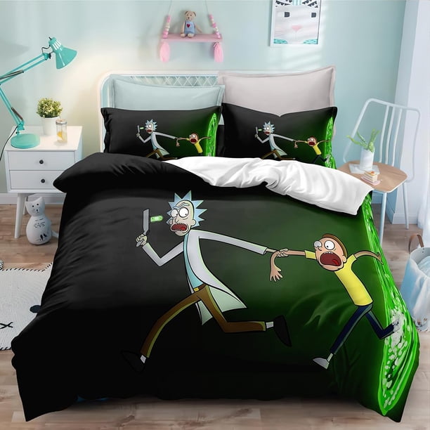 Cartoon Duvet Cover SetAnime Bedding SetRic-k 3-Piece Comforter and Morty Cover Set for Teens Boys Girls