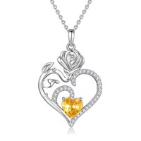 Heshpaws - Colgante Con Piedra De Nacimiento Con Colgante De Corazón De Plata De Ley