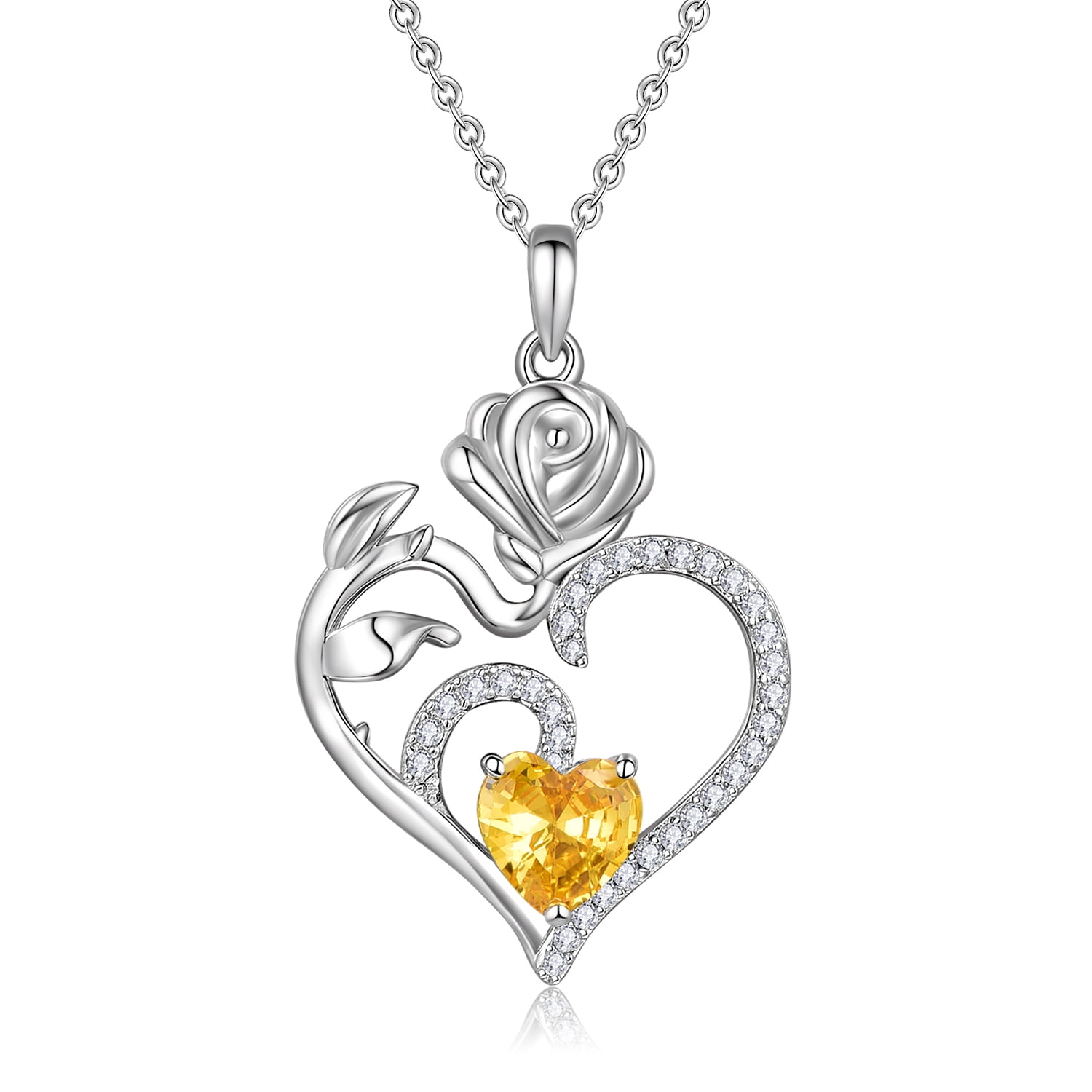 Heshpaws - Colgante Con Piedra De Nacimiento Con Colgante De Corazón De Plata De Ley