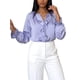 thumbnail image 1 of INSPIRE CHIC Camisas de Mujer con Botones y Volantes, Blusas de Manga Larga con Cuello en V con Lazo, Talla Grande Púrpura, 1 of 6