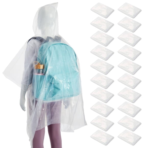 Ponchos de lluvia desechables BLUE PANDA para niños, paquete de 20