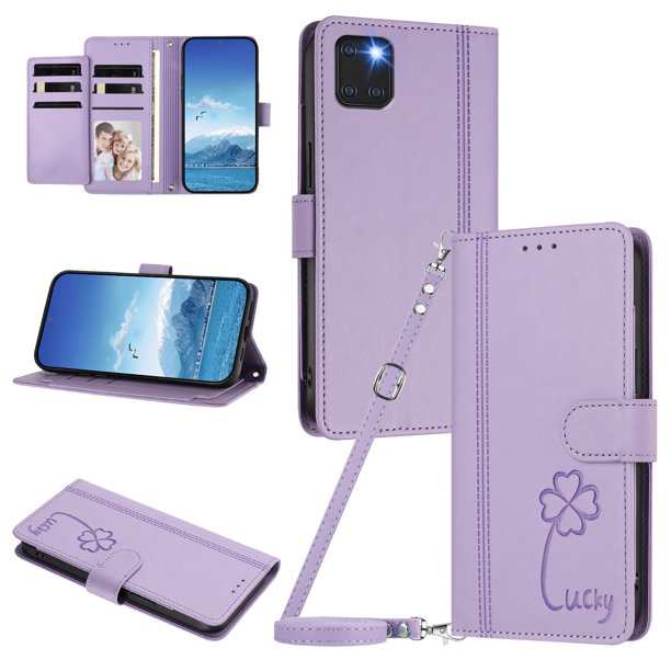 Funda Cartera Trébol para Samsung Galaxy Note 10 Lite con Ranuras Tarjetas y Carga Inalámbrica Morado claro
