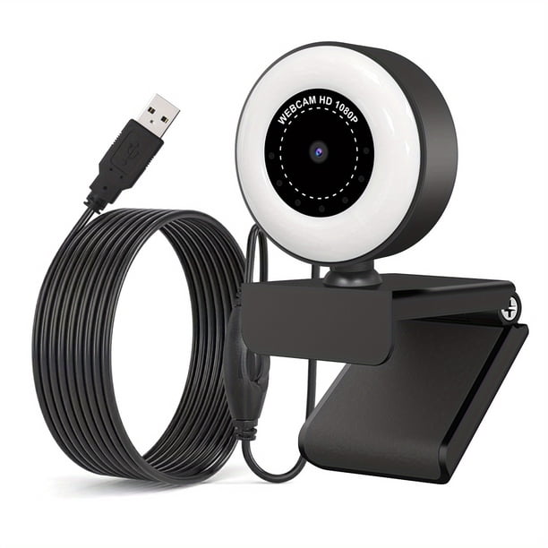1080P Webcam With Ring Light, Microphone. Wire Control Smooth Dimming, Advanced Auto-Focus, Desktop Or Laptop USB Webcam, Meeting Cameras, For Online Video Calling Recording Conferencing Online Classe