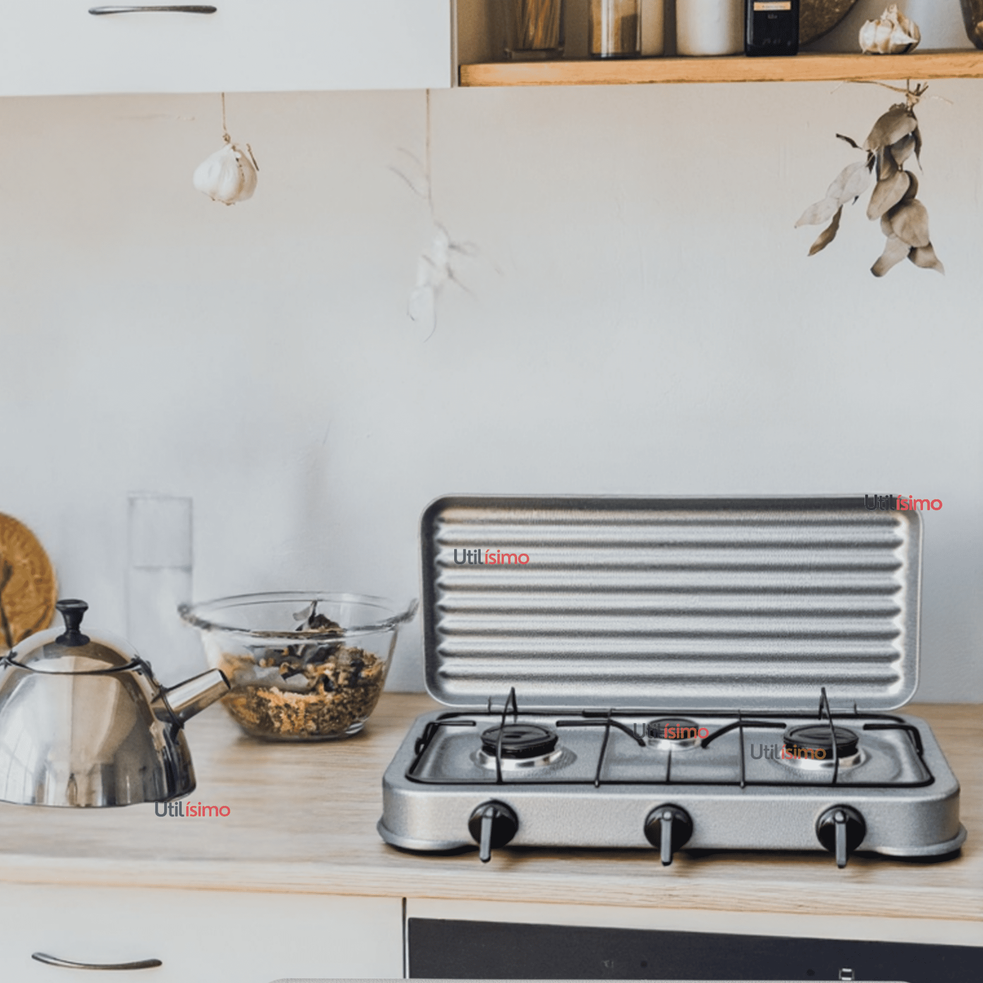 Line - Cocina Encimera A Gas Licuado 3 Platos Cocinilla Gris