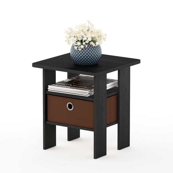 Mesa auxiliar Furinno Andrey con cajón tipo canasta, color café americano