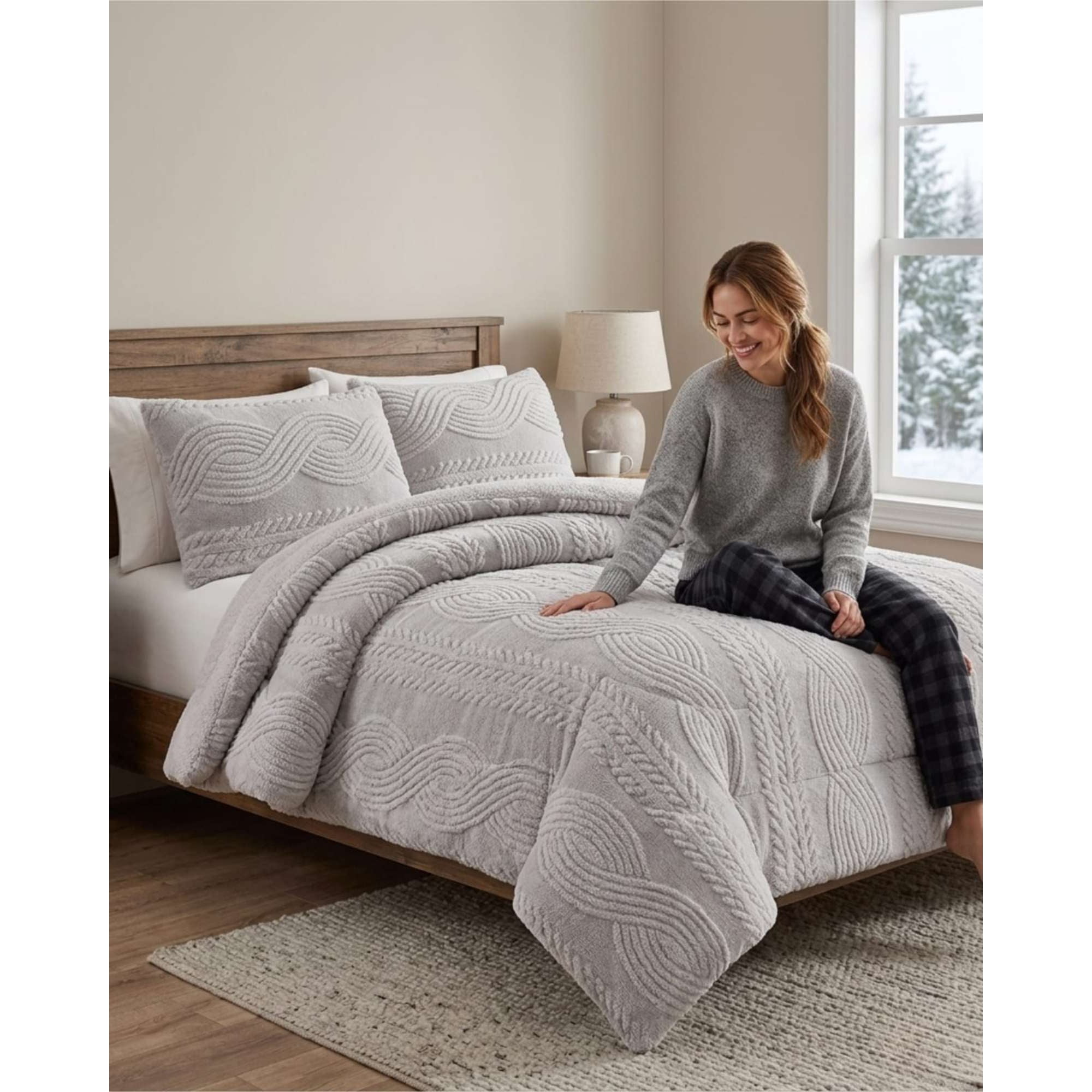 Todo Para El Hogar - Cubrecama Trenzado Ultra Suave Invierno + Fundas