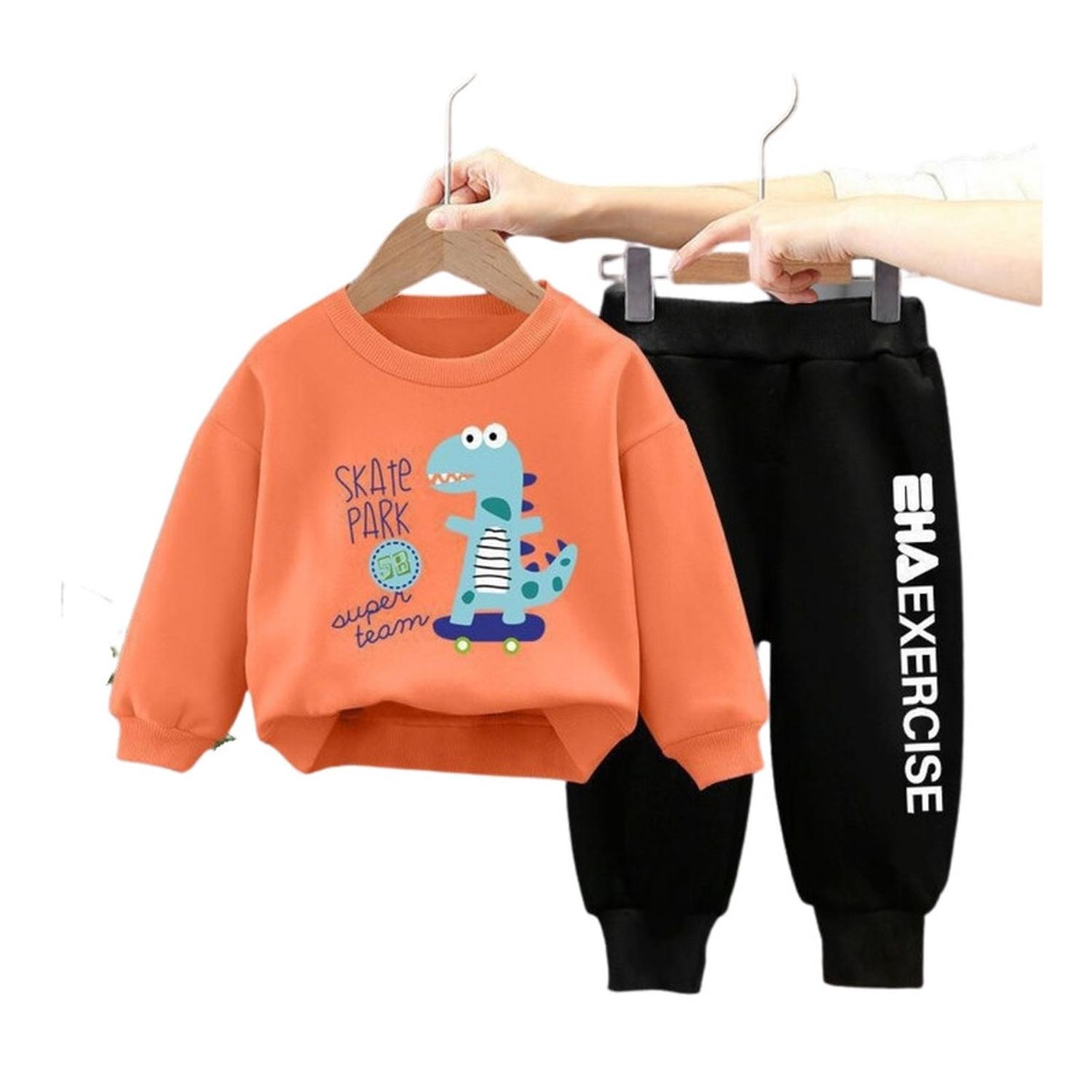 Kivara - Buzo Niño Infantil Algodon 2 Piezas Poleron Dino Skate Naranja 48