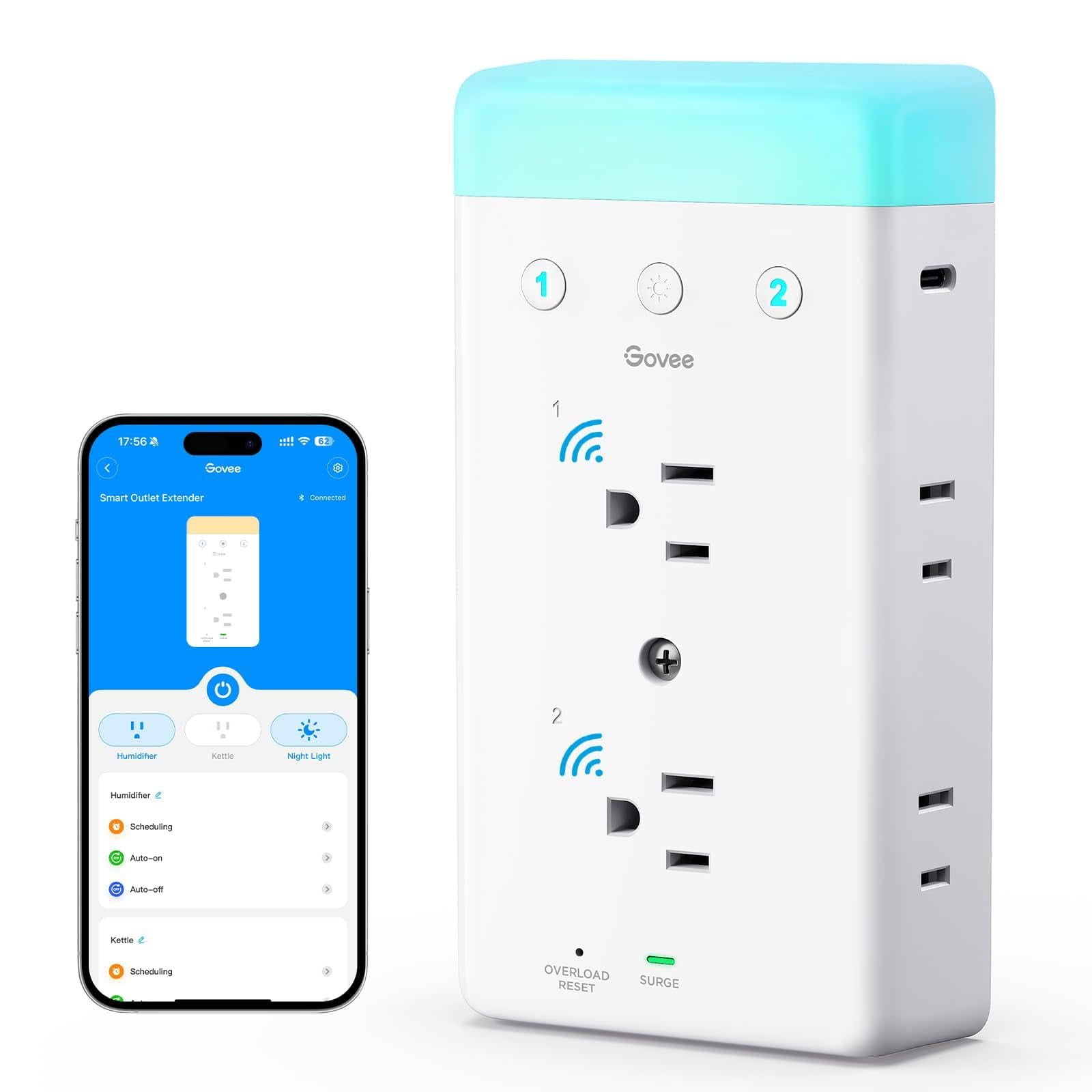 Regleta Inteligente Govee Con 2 Tomas, 2 Puertos Usb Y Luz Nocturna Rgb