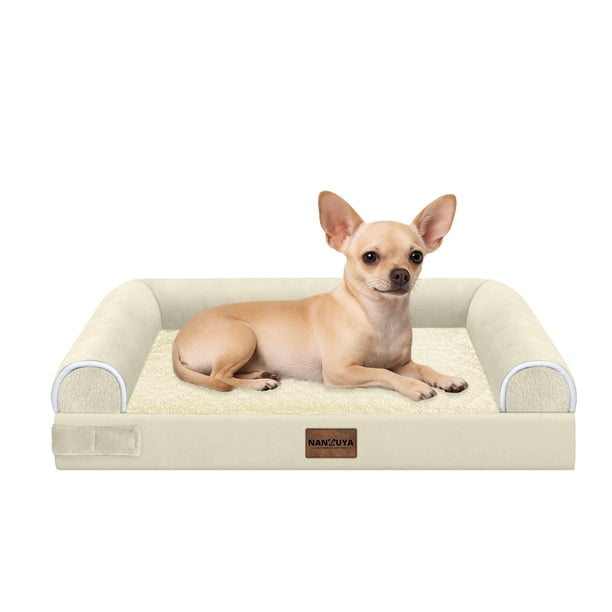 Cama Ortopédica para Perros Pequeños Lavable: Cama con Respaldo para Perros de Tamaño Pequeño, Espuma de Celdas de Huevo, Sofá Impermeable con Funda Removible - Beige