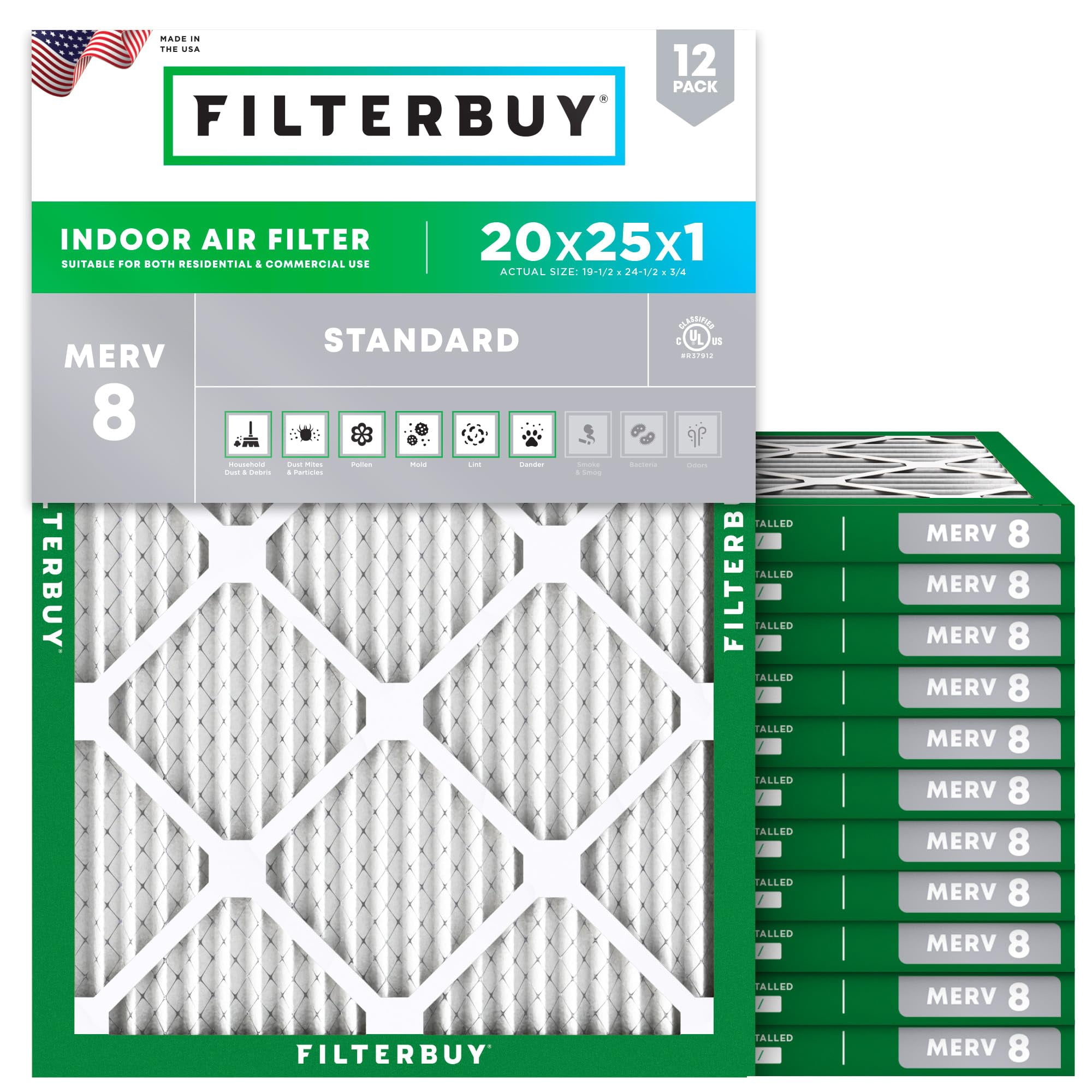 Filtro De Aire Filterbuy Merv 8 20x25x1 (paquete De 12) Essential Dust