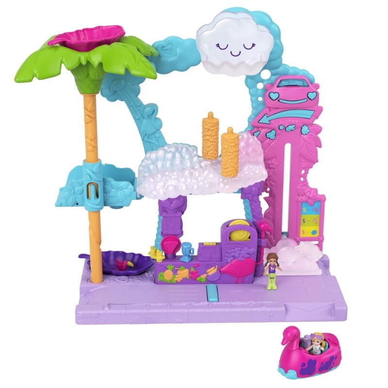 Polly Pocket - Muñeca Pollyville Auto-Lavado Con 2 Muñecas.