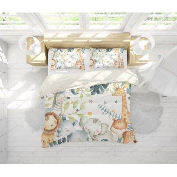 Elephant Giraffe Fox Animal Gifts Birthday Christmas Quilt Duvet Cover Set3-Piece Bedding Set