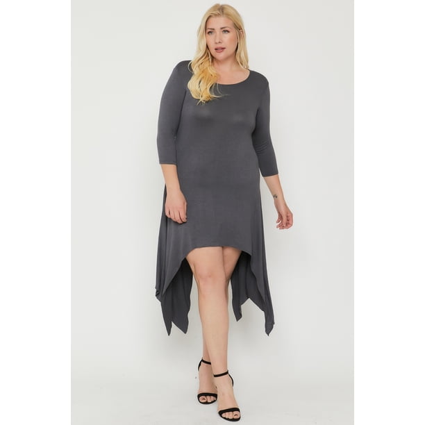 Vestido Liso con Dobladillo sin Rematar Asimétrico, Gris, Talla 2XL