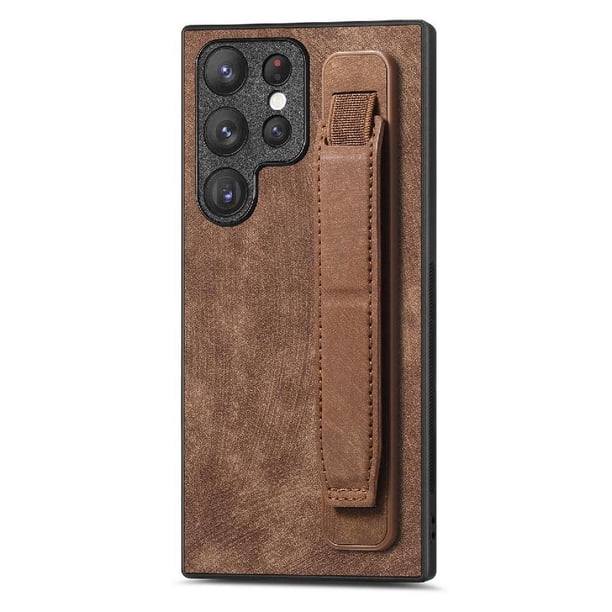 Funda Protectora con Correa para Samsung Galaxy S22 Ultra Resistente a Golpes Marrón