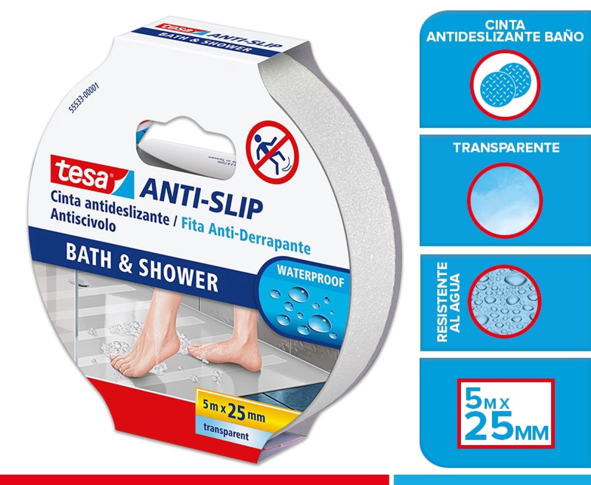 Cinta Antideslizante Baño 5mx25mm Tesa